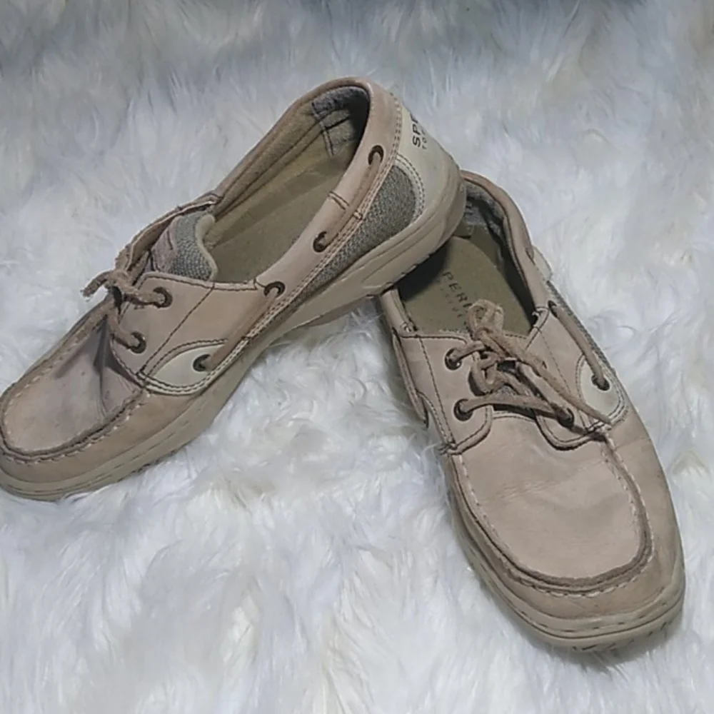Sperry Top-Sider Boat Shoes Girls Size 5M Beige Nubuck Lace-Up Casual Deck Shoes